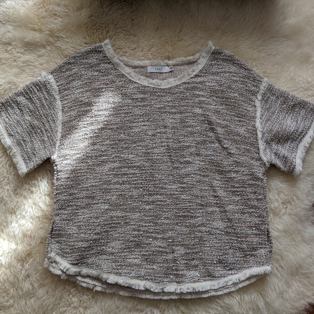 LUSH boho chic woven fringed s/s top Small